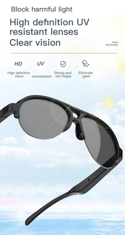 F08 Open-Ear Design Music & Calls Wireless Audio Eyewear Polarized Lenses Built-in Mic Semi-Rim Bluetooth Sunglasses
