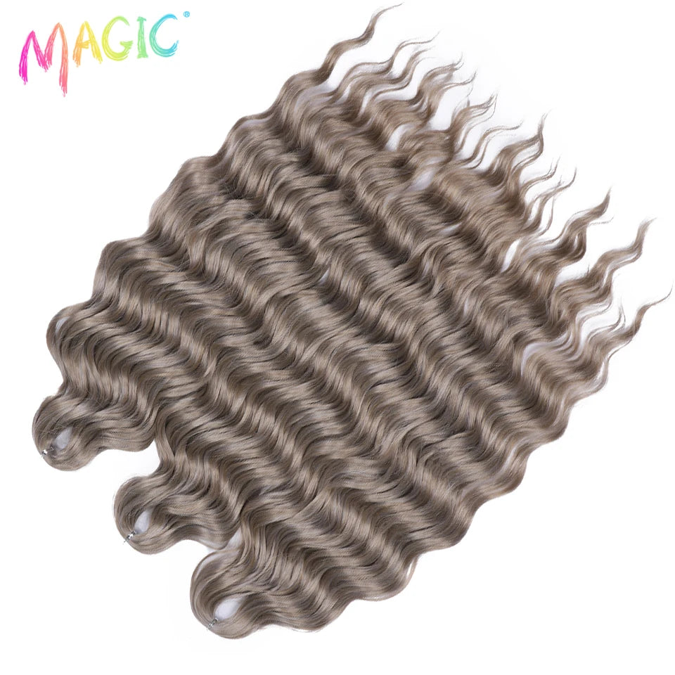 Anna Synthetic Hair 24 Inch Water Wave Braiding Hair Extensions Ombre Blonde Deep Wave Afro Curl Twist Crochet Hair for Women