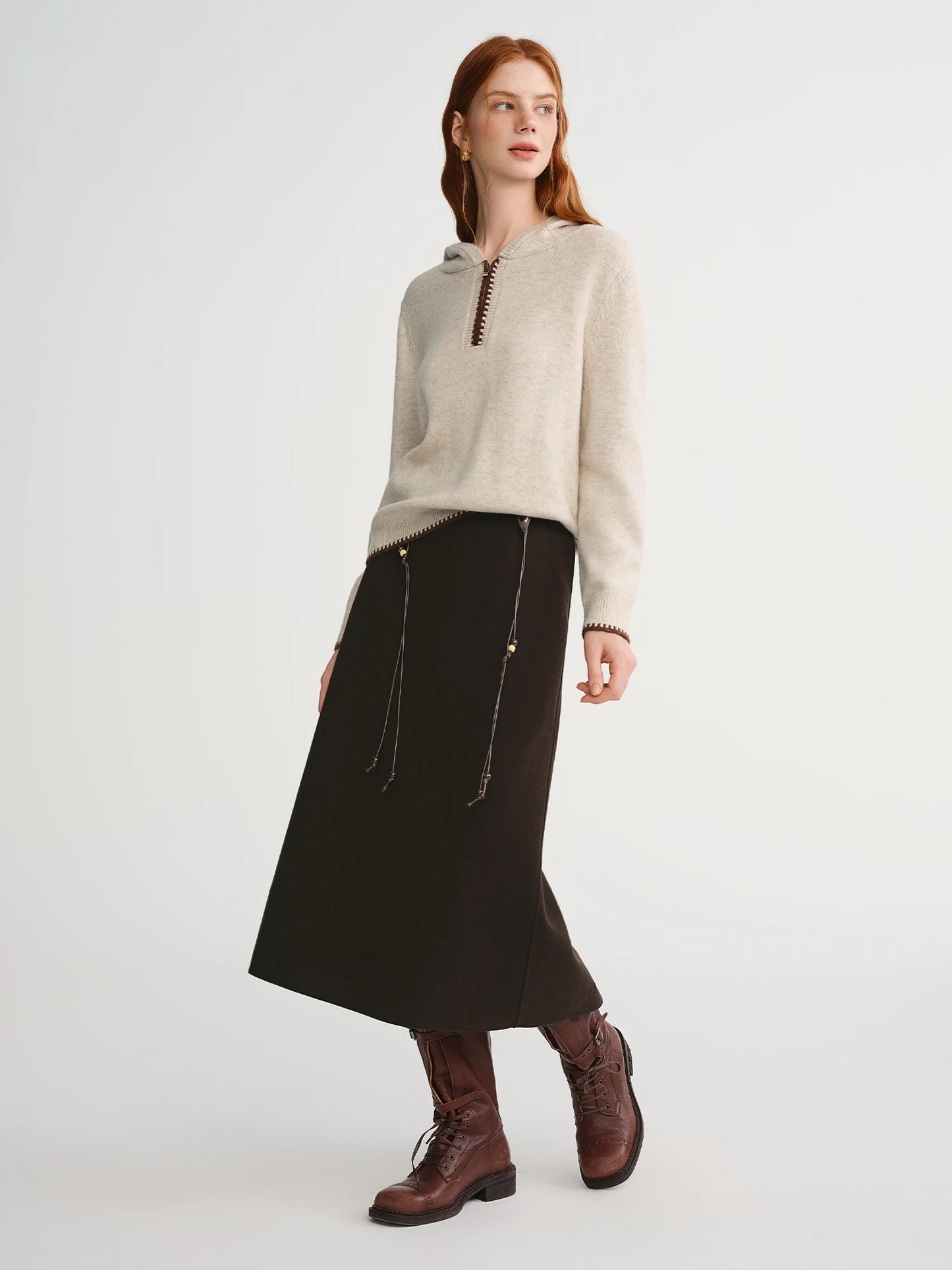 DUSHU Classic Long and Short Elastic Waist A-line Skirt 2025 Winter Skirt for Women Solid Simple Commuting Office Ladies College