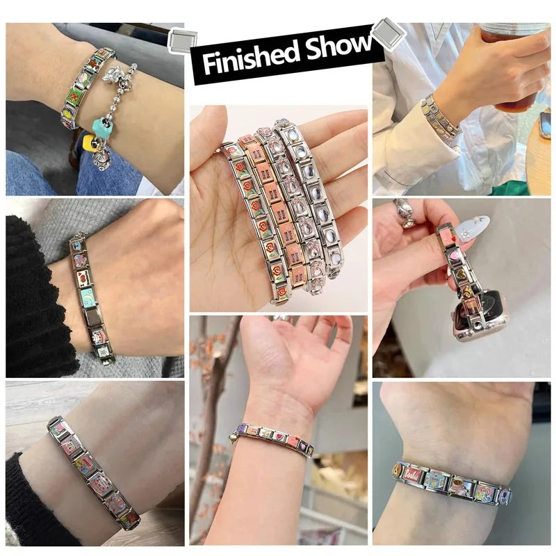 Wholesale Fashion Personalized DIY Red Color Italian Charm Bracelet Watermelon Tomato Bead 9mm Bracelet Stainless Steel Jewelrys