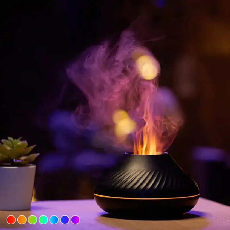 Flame Aroma Diffuser Humidifier With Colorful Essential Oil Diffuser  7 Color LED Light Portable Desktop  Air Humidifier