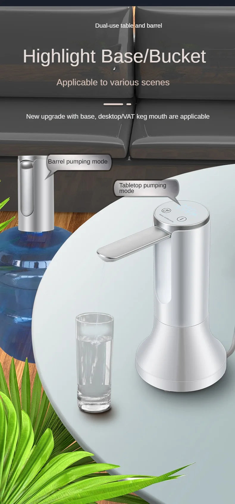 Electric Water Gallon Bottle Pump Automatic Water Dispenser Pump 19 Liters Foldable Desktop Water Bottle Pump USB Rechargeable