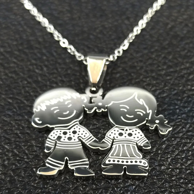 Boy Girl Child Kid Stainless Steel Necklaces Women Gold Color Mothers and Children Necklaces Jewelry Mother's Day Gift N519S01
