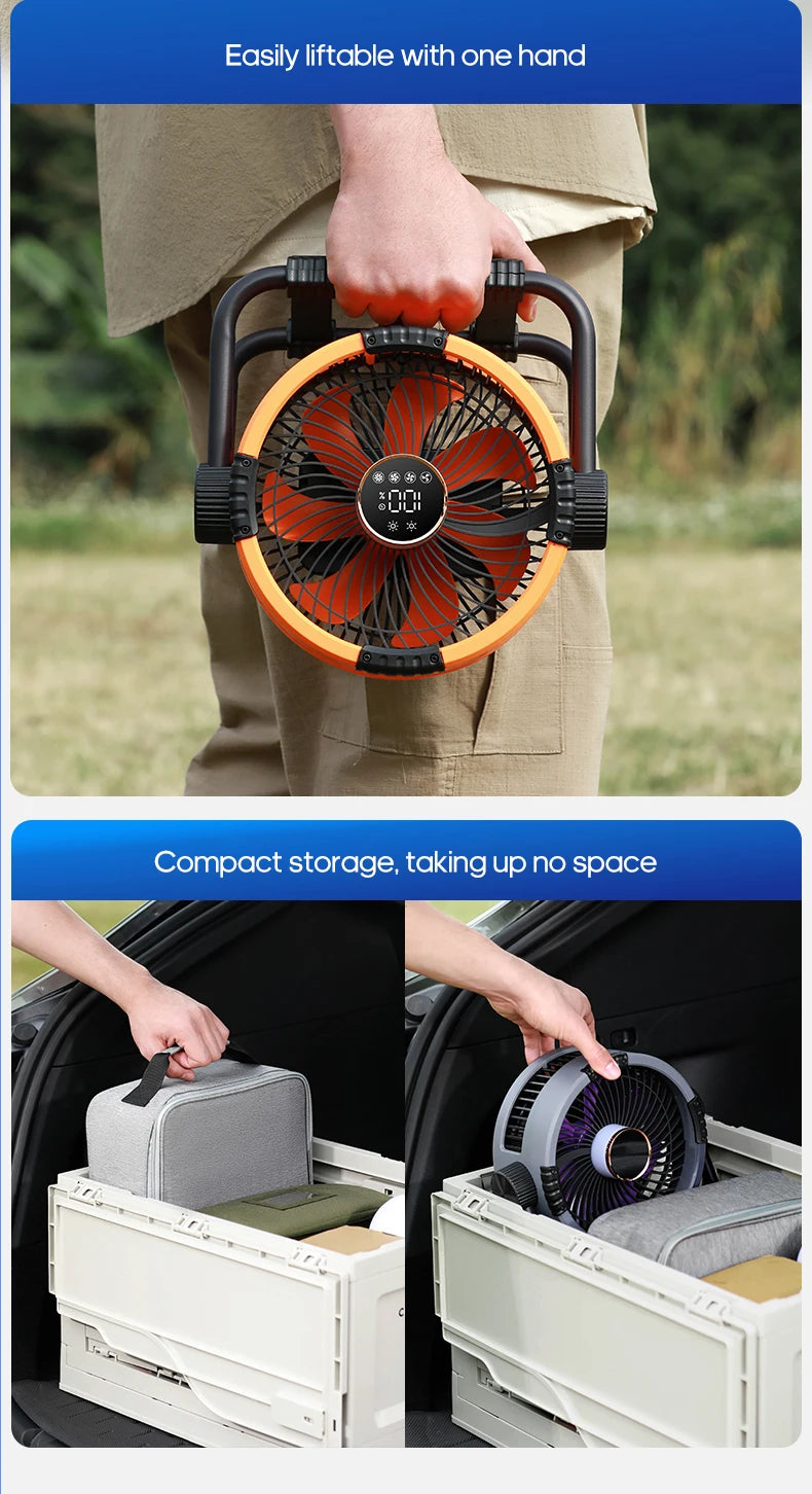 Multifunctional 6 in 1 Outdoor Camping Fan 20000mAh Desktop Air Circulator Wireless Ceiling Electric Fan with Hook and LED Light