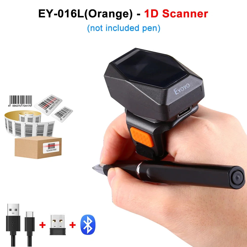 Eyoyo EY-016 Finger Ring Barcode Scanner Mini Wearable 3-in-1 USB Wired & 2.4G Wireless QR Reader for Store Warehouse Scanning