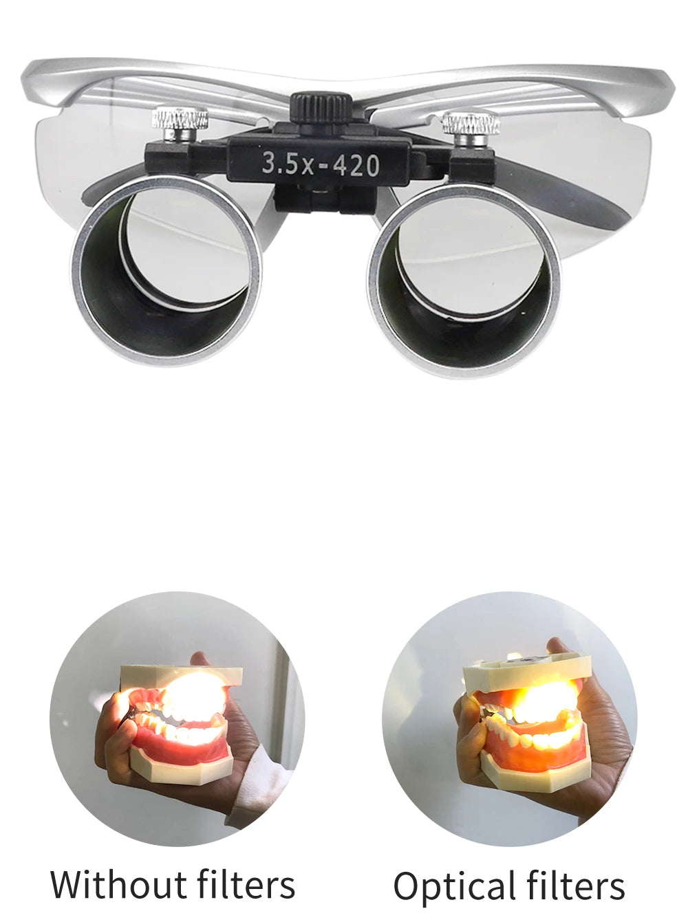 2.5X/3.5X 420mm Dental Loupe Magnifier Binocular Magnifier Surgery Surgical Operation Loupe with Spotlight Head Light 5W LED