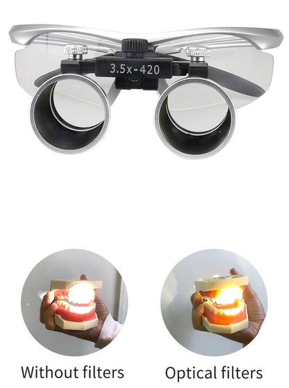 2.5X/3.5X 420mm Dental Loupe Magnifier Binocular Magnifier Surgery Surgical Operation Loupe with Spotlight Head Light 5W LED