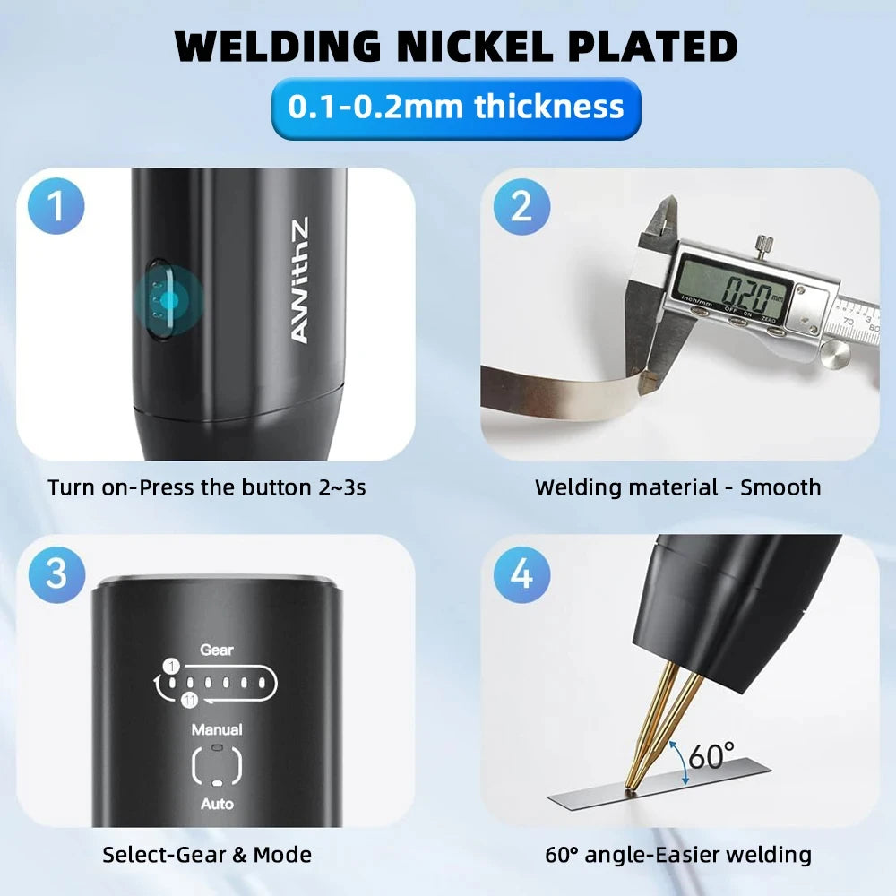 HOMEFISH Portable Spot Welder DIY Handheld Spot Welding Machine 11 Gears Adjustable Energy Storage Spot Welding