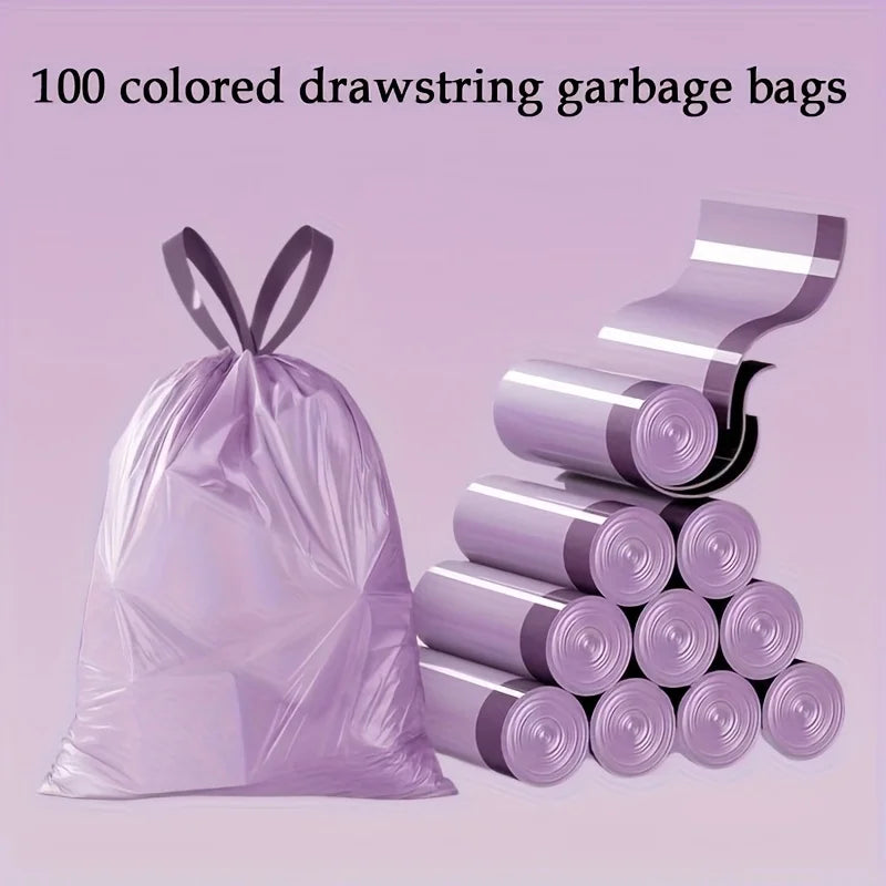 Purple Drawstring Trash Bags 100-Pack Thick Leak-Proof Disposable Garbage Bags for Kitchen Bathroom Home Trash Cans