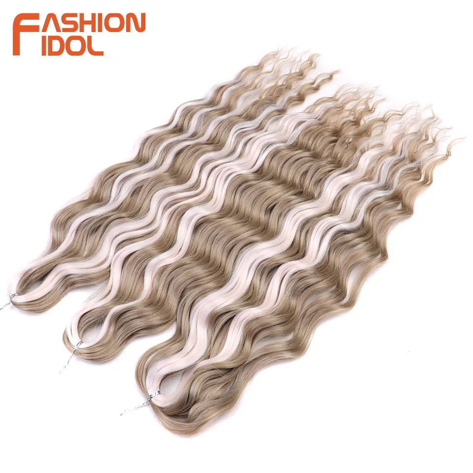 Anna 24 Inch Synthetic Hair Water Wave Braiding Hair Extensions Ombre Blonde Deep Wave Afro Curl Twist Crochet Hair for Women