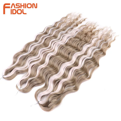 FASHION IDOL 24Inch Crochet Hair Synthetic Water Wave Braiding Hair Extensions Ombre Rainbow color Fake Hair Deep Wave Curl Hair