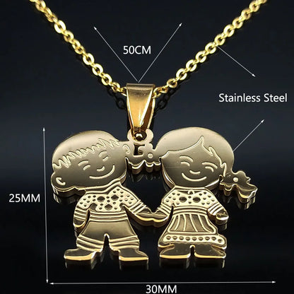 Boy Girl Child Kid Stainless Steel Necklaces Women Gold Color Mothers and Children Necklaces Jewelry Mother's Day Gift N519S01