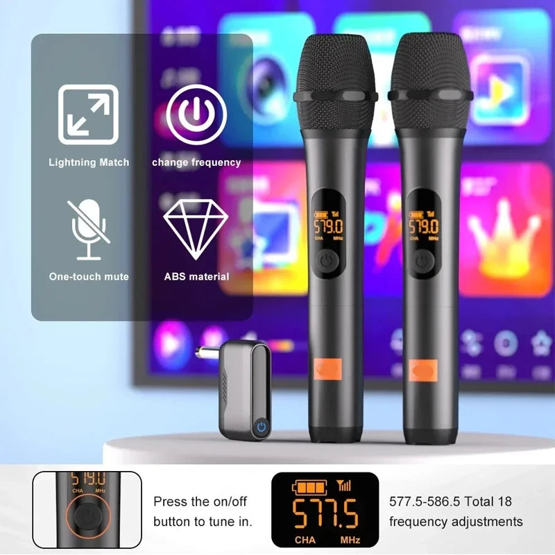 Microphone Wireless UHF 2 Channel Karaoke System Built-in Lithium Battery Cordless Handheld Mic For JBL Church Party Speaker