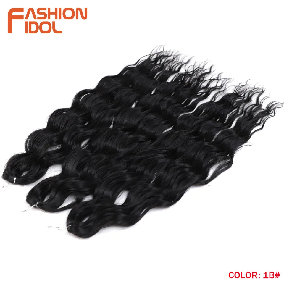 FASHION IDOL 24Inch Crochet Hair Synthetic Water Wave Braiding Hair Extensions Ombre Rainbow color Fake Hair Deep Wave Curl Hair