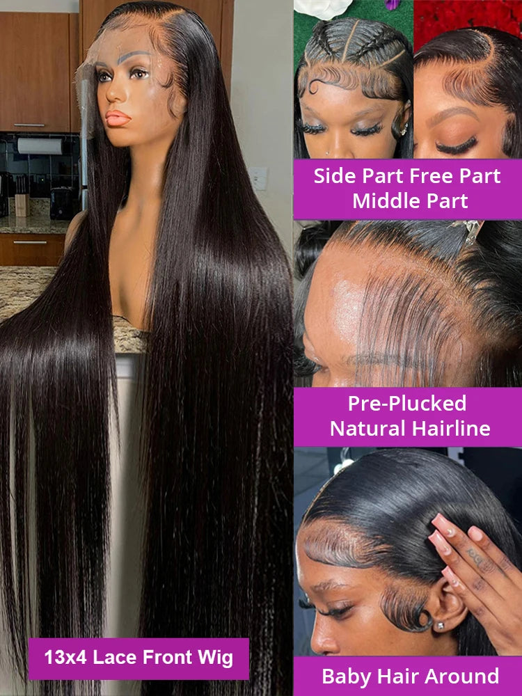 40 50 Inch 13x4 13x6 HD Transparent Bone Straight Lace Front Wigs 250 Density 360 Full Lace Brazilian Human Hair Wigs For Women