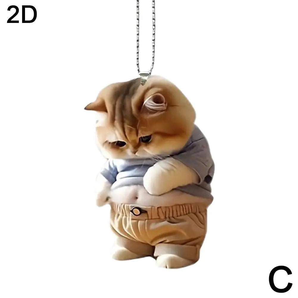 Fat Puppy Keychain 2D Flat Acrylic Cartoon Dog Ornament Car Mirror Backpacks Hanging Pendant For Home Decor