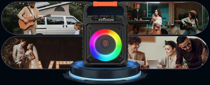 Karaoke Machine with 2 Wireless Microphones, Portable Speaker with LED Lights for Kids and Adults, Supports Bluetooth/USB/TF/AUX