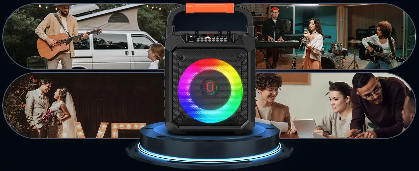 Karaoke Machine with 2 Wireless Microphones, Portable Speaker with LED Lights for Kids and Adults, Supports Bluetooth/USB/TF/AUX