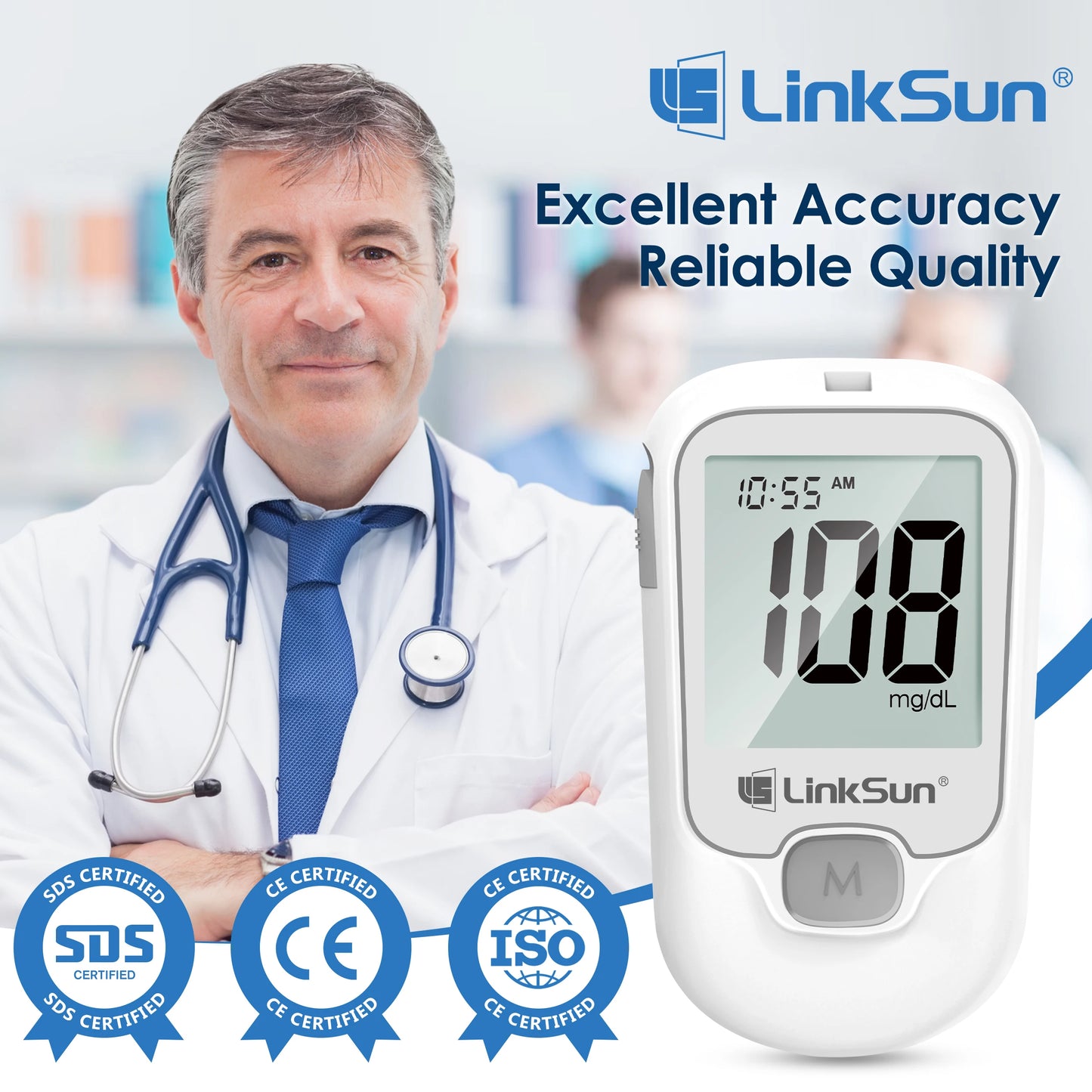 G-425-1 LinkSun Blood Glucose Meter Kit 50/100pcs Test Strips Lancets for Diabetes Monitor Digital Glucometer Blood Sugar Meter