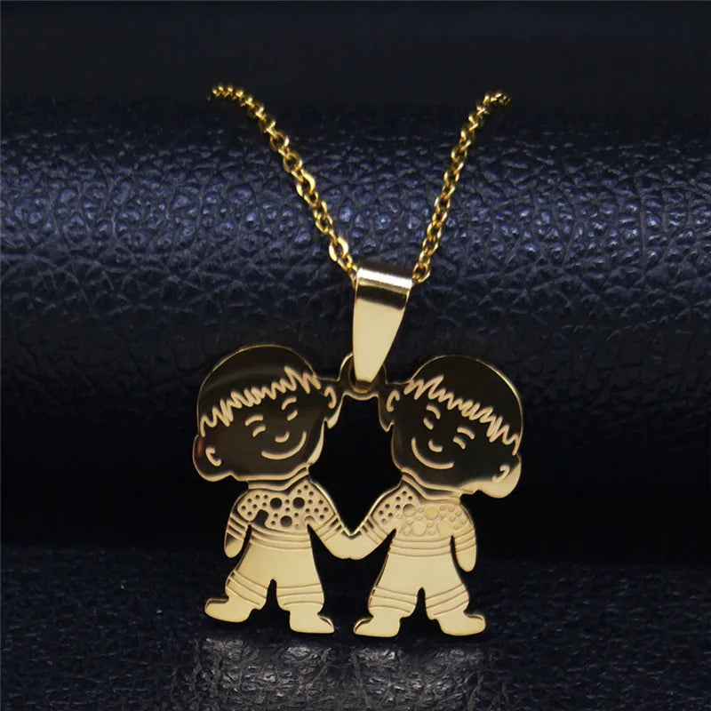 Boy Girl Child Kid Stainless Steel Necklaces Women Gold Color Mothers and Children Necklaces Jewelry Mother's Day Gift N519S01
