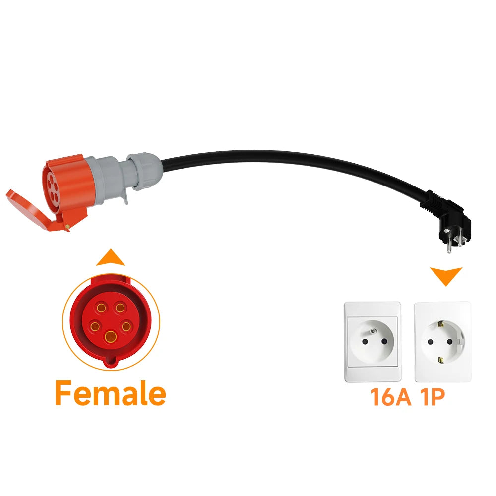 AFEEV EV Charger CEE Female Plug 5 Pins Red CEE to Schuko Adapter Wall Socket Extend Cable Connect with 11KW 16A 3Phase Charger