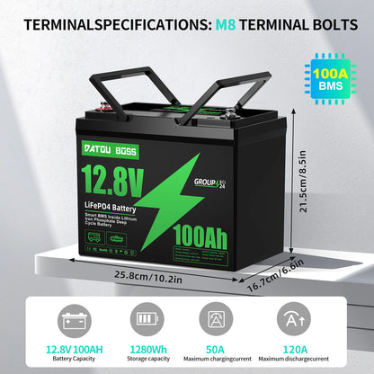 DTOUBOSS Original Lithium Rechargeable LiFePO4 For Solar System RV Outdoor Travel Home BMS 12V 100Ah U.S. Warehouse NO TAX