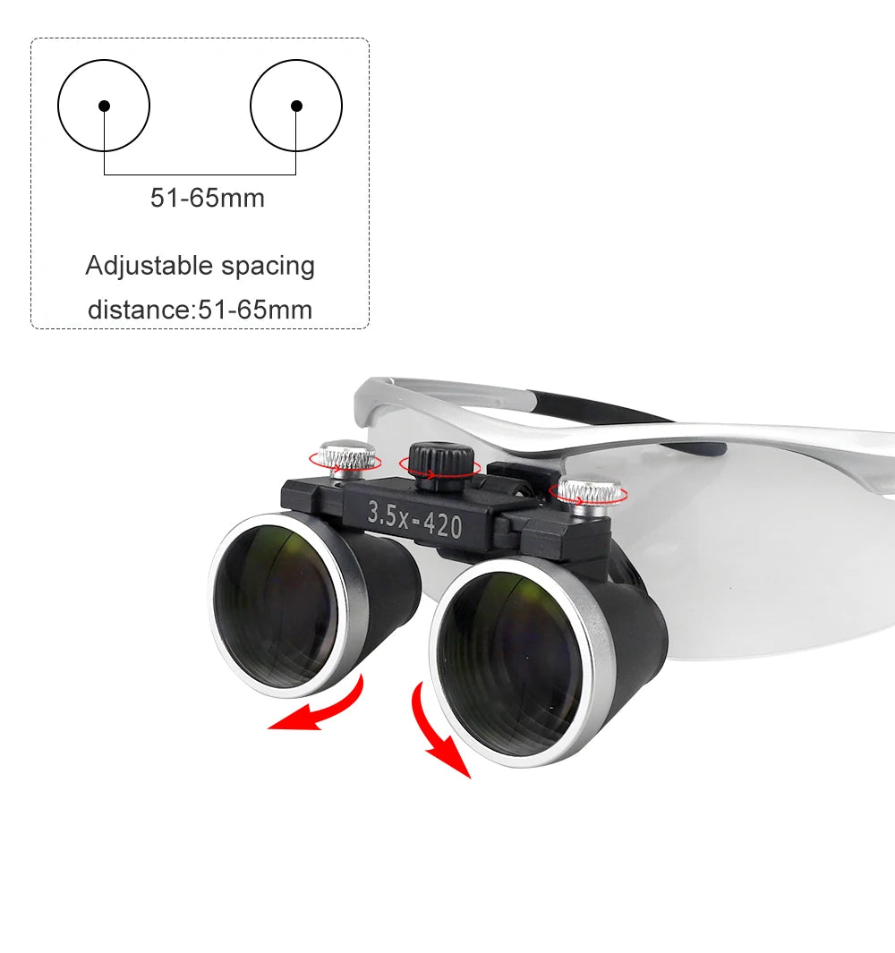 2.5X/3.5X 420mm Dental Loupe Magnifier Binocular Magnifier Surgery Surgical Operation Loupe with Spotlight Head Light 5W LED