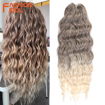 Anna 24 Inch Synthetic Hair Water Wave Braiding Hair Extensions Ombre Blonde Deep Wave Afro Curl Twist Crochet Hair for Women