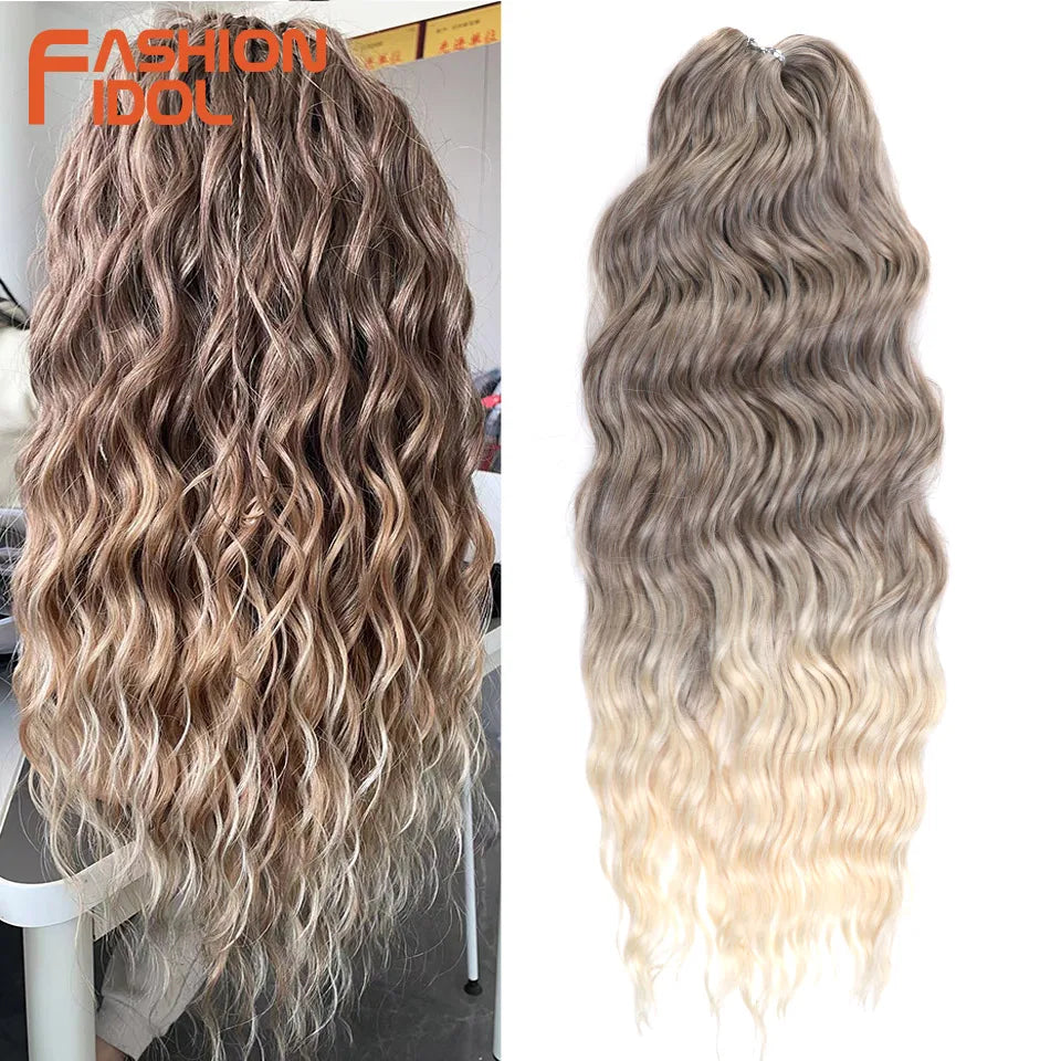 FASHION IDOL 24Inch Crochet Hair Synthetic Water Wave Braiding Hair Extensions Ombre Rainbow color Fake Hair Deep Wave Curl Hair