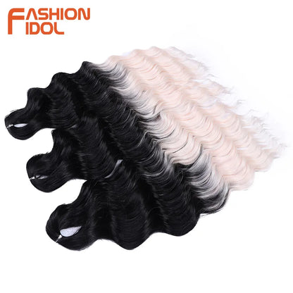 FASHION IDOL 24Inch Crochet Hair Synthetic Water Wave Braiding Hair Extensions Ombre Rainbow color Fake Hair Deep Wave Curl Hair