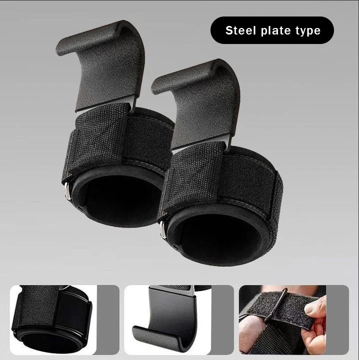 1PairWeight Lifting Hook Grips With Wrist Wraps Hand-Bar Wrist Strap Gym Fitness Hook Weight Strap Pull-Ups Power Lifting Gloves