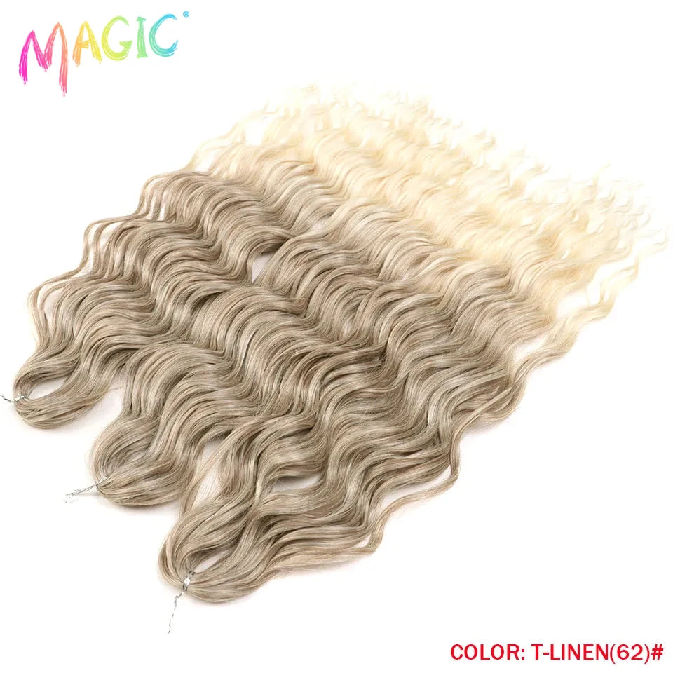 Anna Synthetic Hair 24 Inch Water Wave Braiding Hair Extensions Ombre Blonde Deep Wave Afro Curl Twist Crochet Hair for Women