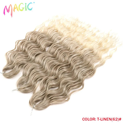 Anna Synthetic Hair 24 Inch Water Wave Braiding Hair Extensions Ombre Blonde Deep Wave Afro Curl Twist Crochet Hair for Women