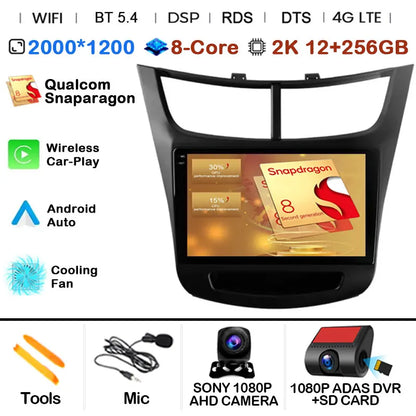 For Chevrolet Sail aveo 2015 2016 2017 2018 2019 2020 2022 carplay Android 15 DSP 2 din 4G NET Car Radio Multimedia Video Player