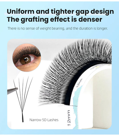 Yelix Narrow 5D Lashes Smaller Spacing 5D W Shape Eyelash Extension Premade Natural Soft Small Fan Mesh Volumen Lashes