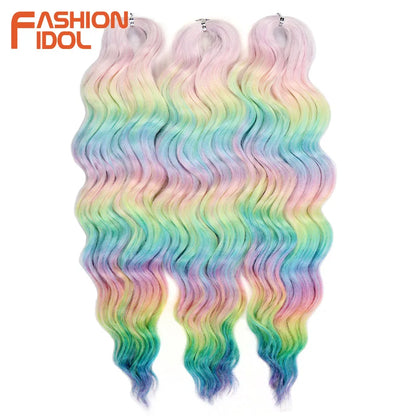 Anna 24 Inch Synthetic Hair Water Wave Braiding Hair Extensions Ombre Blonde Deep Wave Afro Curl Twist Crochet Hair for Women