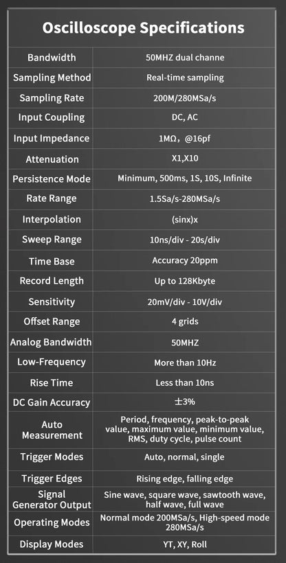 OYI ZT703S 3in1 Digital Multimeter 50MHz Bandwidth 280MS Rate PC Waveform Data Storage Dual Oscilloscope Signal Generator