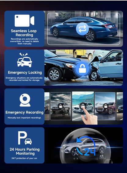 10/11.26 Inch 4K DVR Wireless CarPlay & Android Auto Dash Cam Bluetooth Audio GPS Navigation Dashboard Dual Lens Video Recorder