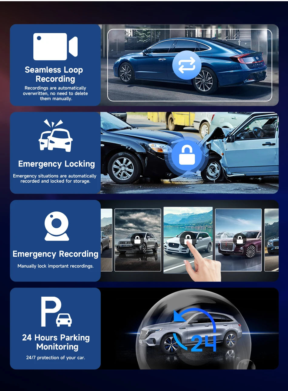 10/11.26 Inch 4K DVR Wireless CarPlay & Android Auto Dash Cam Bluetooth Audio GPS Navigation Dashboard Dual Lens Video Recorder