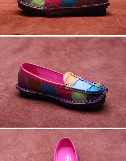 Koznoy 2.5cm Native Flats Shoes Women Natural Cow Genuine Leather Big Size Mixed Color Soft Soled Loafer Ethnic Moccasins Comfy