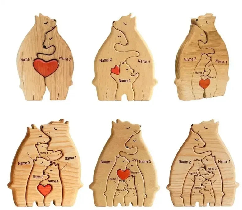 MaiLun Personalized Family Names Wooden Bear Craft Gift for Mother's Day Home Decoration