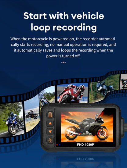 3 Inch Motorcycle Dashcam Waterproof Motorcycle Camera DVR Front 720P & Rear 480P Camera Video Loop Recorder Black Night Vision