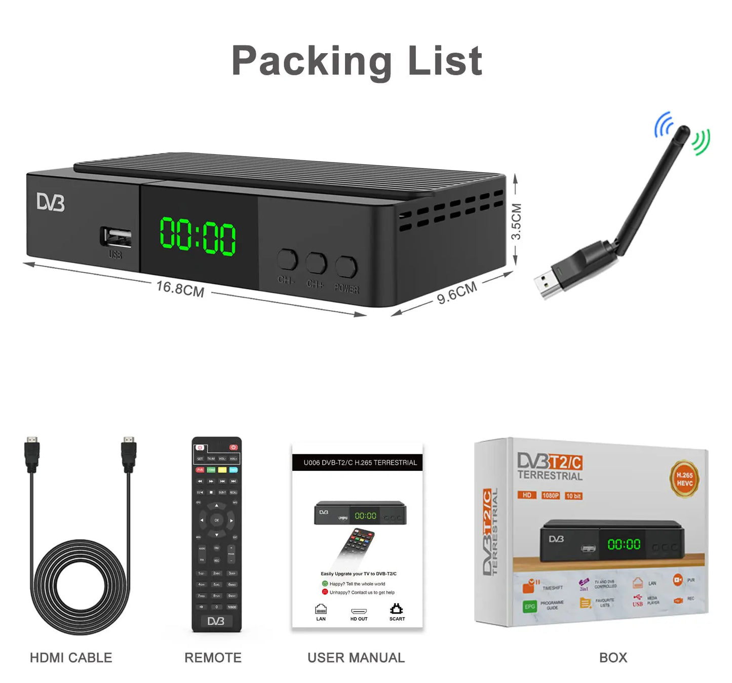 New H.265 TDT DVB-T2 C Digital Terrestrial TV Receiver HD DVB-T2 FTA Set Top Box EPG USB PVR TV Tuner for HD/Old TV