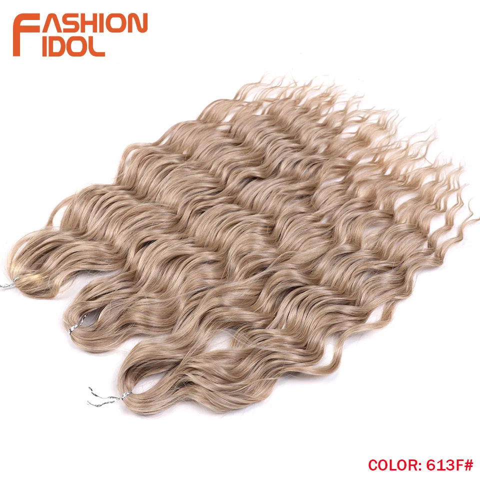 Anna 24 Inch Synthetic Hair Water Wave Braiding Hair Extensions Ombre Blonde Deep Wave Afro Curl Twist Crochet Hair for Women