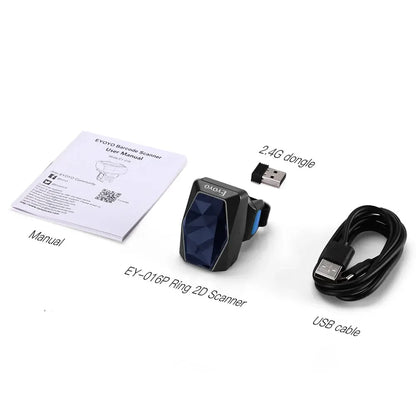 Eyoyo EY-016 Finger Ring Barcode Scanner Mini Wearable 3-in-1 USB Wired & 2.4G Wireless QR Reader for Store Warehouse Scanning