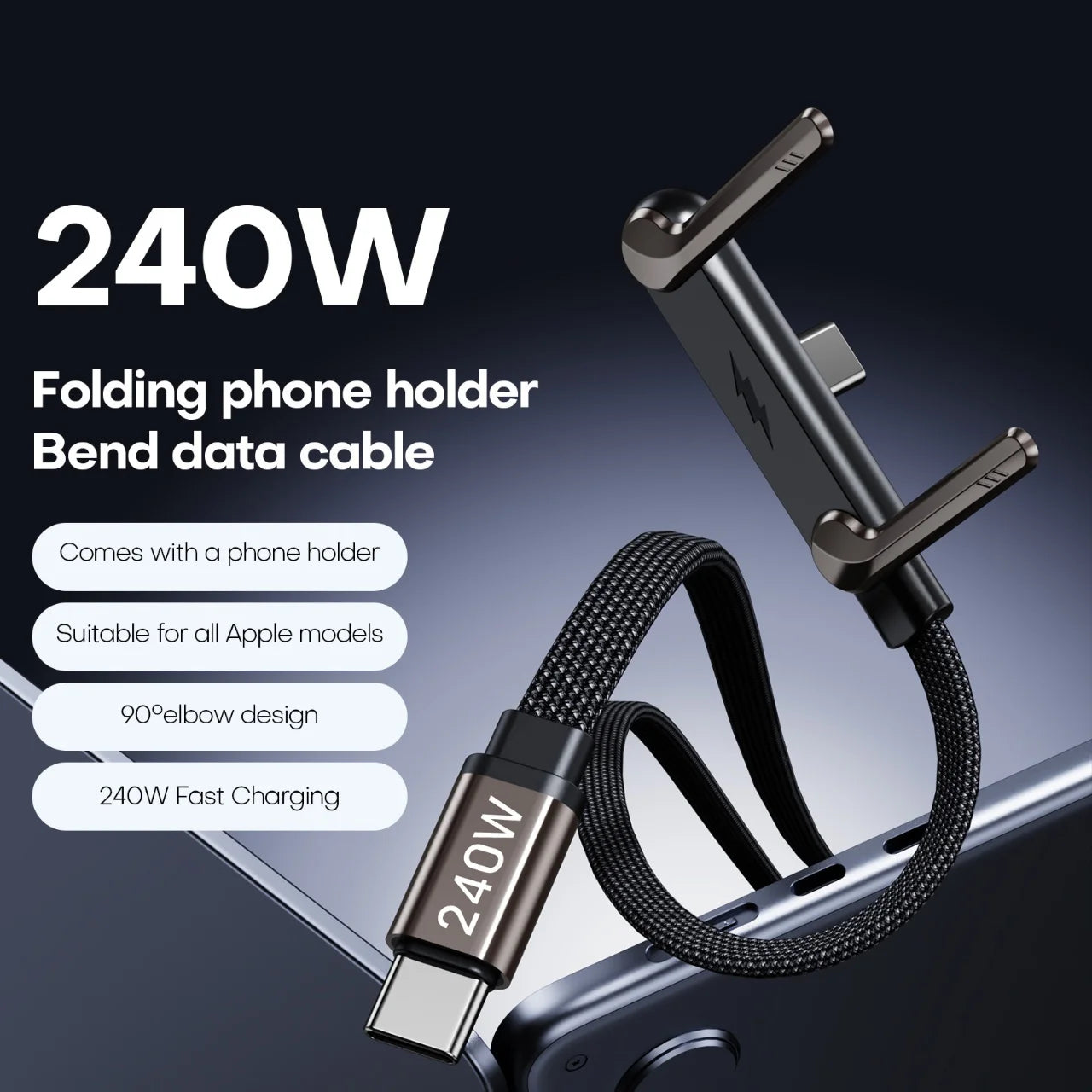 1/3PCS 240W PD Fast Charging Type C to Type C Cable USB C to Type C Cable Foldable Stand Phone Holder For iPhone 15 HUAWEI Xiaom