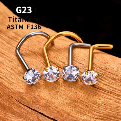 1/10PCS ASTM F136 G23 Titanium Piercing Nose Stud 20G L-Shape Nariz Studs With Zircon 2-3mm Nose Rings Nostril Piercing Jewelry