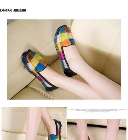 Koznoy 2.5cm Native Flats Shoes Women Natural Cow Genuine Leather Big Size Mixed Color Soft Soled Loafer Ethnic Moccasins Comfy