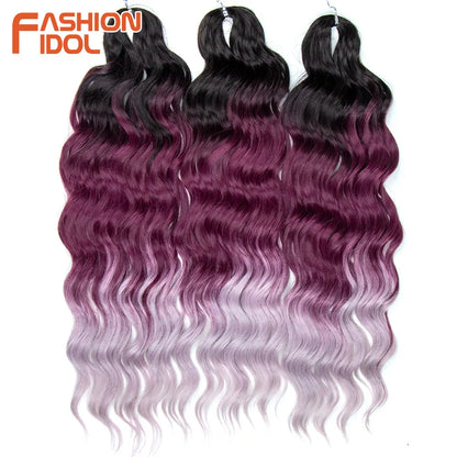 Anna 24 Inch Synthetic Hair Water Wave Braiding Hair Extensions Ombre Blonde Deep Wave Afro Curl Twist Crochet Hair for Women