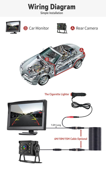 Universal Backup Car Rear view Camera with 5 inch Monitor for Truck HD Screen LED Night Vision Waterproof Paking Bus Security